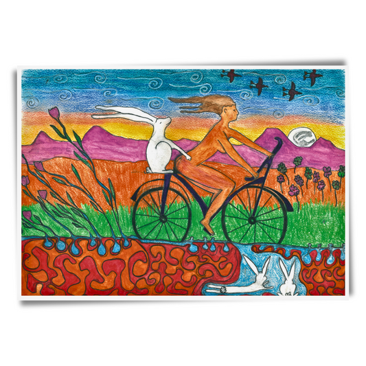 Cycling With Rabbit Postcard